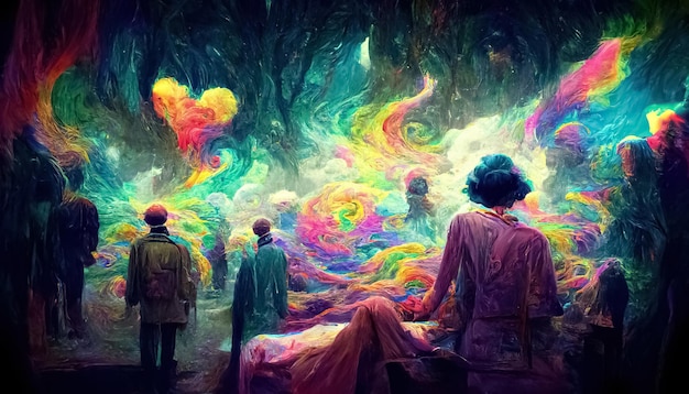 Psychedelische trippy LSD of paddo's hallucinaties hippie conceptontwerp 3D illustratie