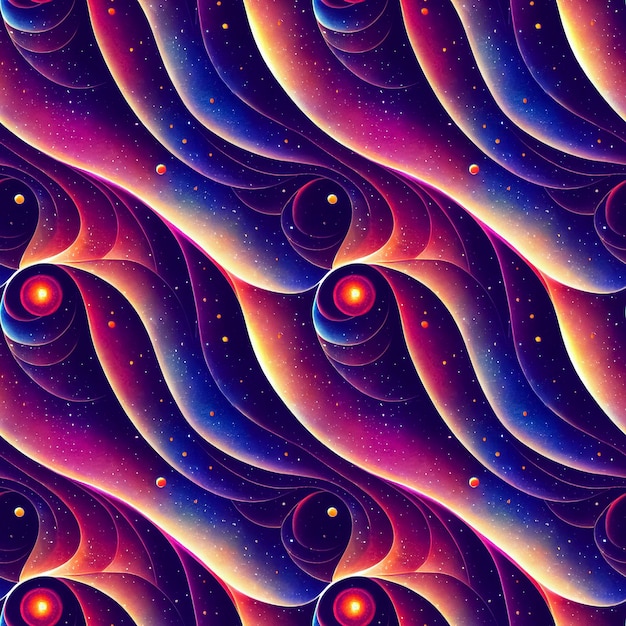 Psychedelische trippy retro kosmische naadloze patroon Abstracte futuristische achtergrond