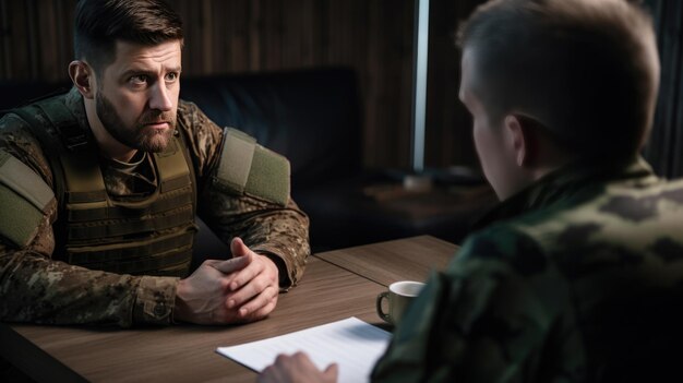 Psychologist conducts a session with a military man