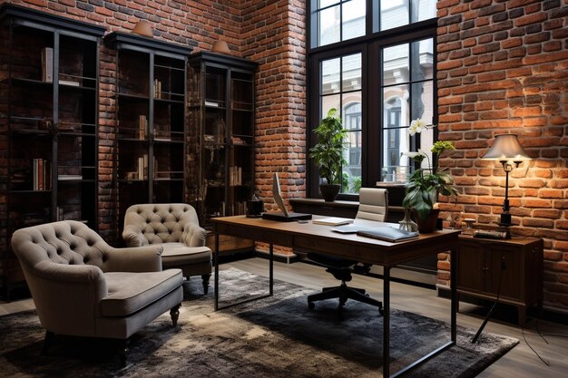 Photo a psychologist's office brick walls modern contemporary style