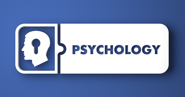 Psychology Concept. White Button on Blue Background in Flat Design Style.