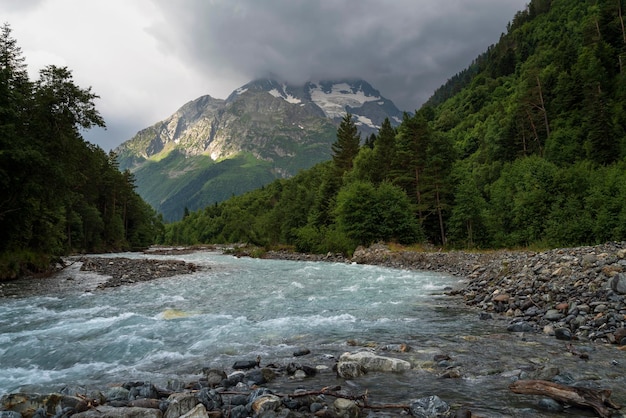 Foto psysh rivier in de noord-kaukasus op een zomerdag arkhyz karachaycherkessia rusland