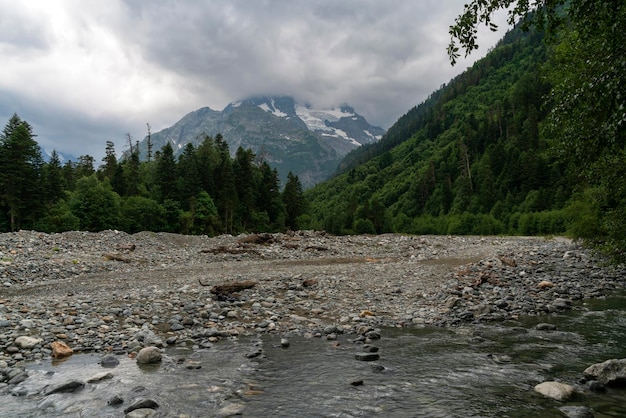 Psysh-rivier in de Noord-Kaukasusbergen op een zonnige zomerdag Arkhyz KarachayCherkessia Rusland