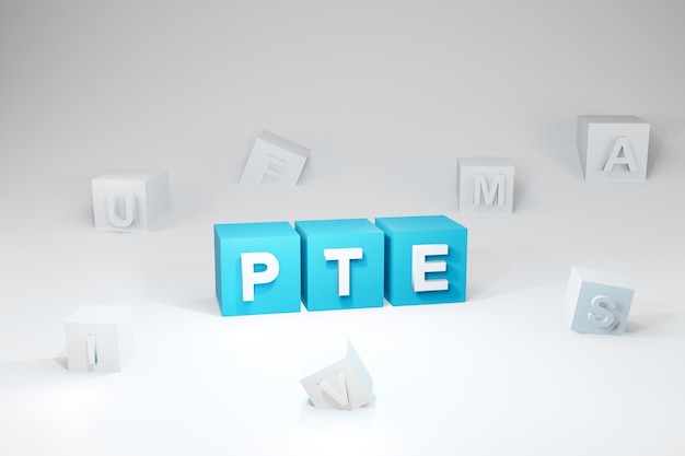 Photo pte exam cube concept, pte test preparation