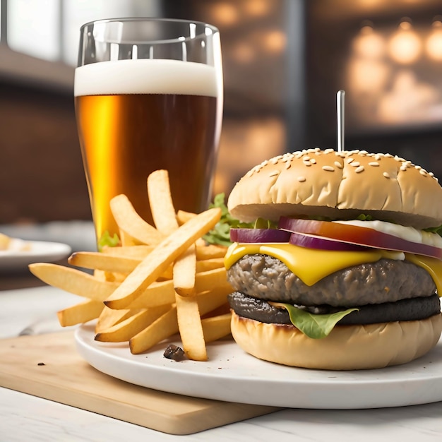 A pub food classic burger and fries