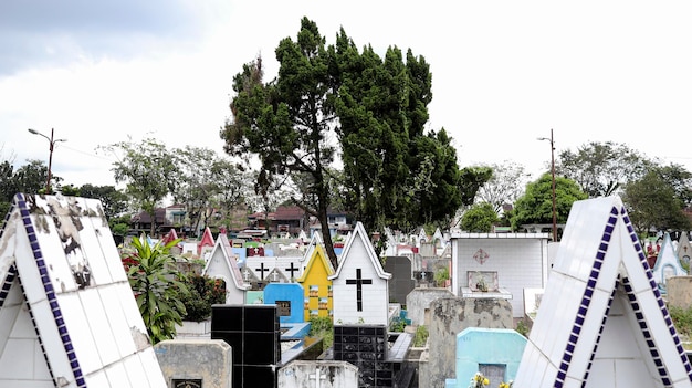 Public cemetery with varied graves