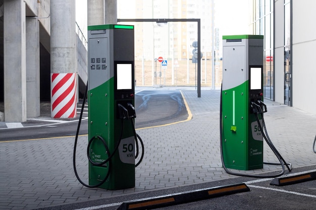 Public charging station for charging the battery of modern electric vehicles with mockup