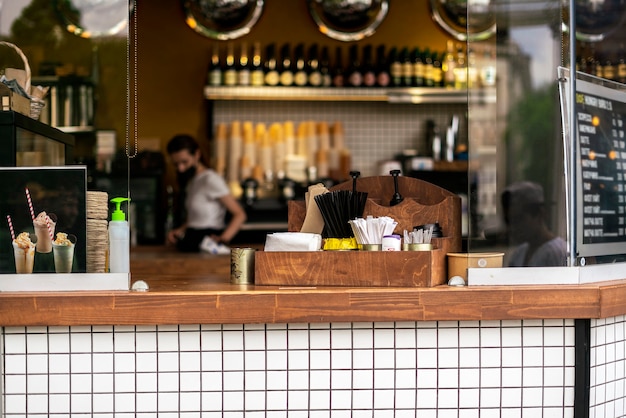 A public european street food cafe window