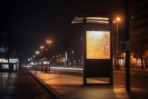 Foto scheda di informazione pubblica con luci di veicoli offuscate in città