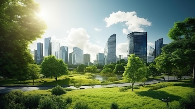 Photo public park and high buildings cityscape green environment city world environment day concept