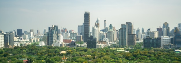 Public park and high-rise buildings cityscape in metropolis city center