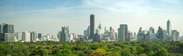 Foto parco pubblico e paesaggio urbano di grattacieli nel centro della metropoli