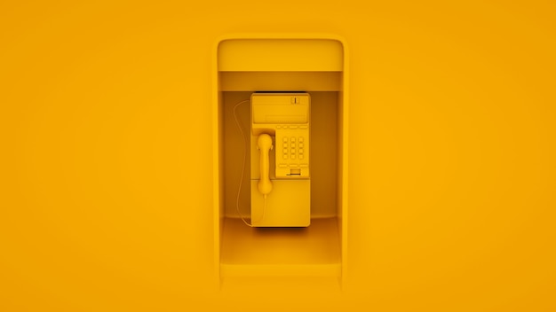 Public payphone isolated on yellow background. 3d illustration