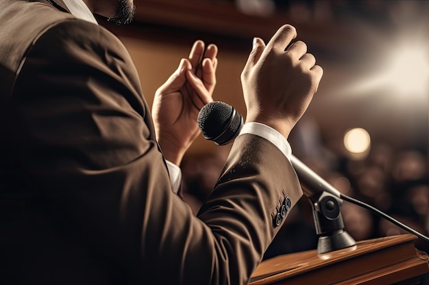 Public speaker giving talk in conference hall at business event Generative ai