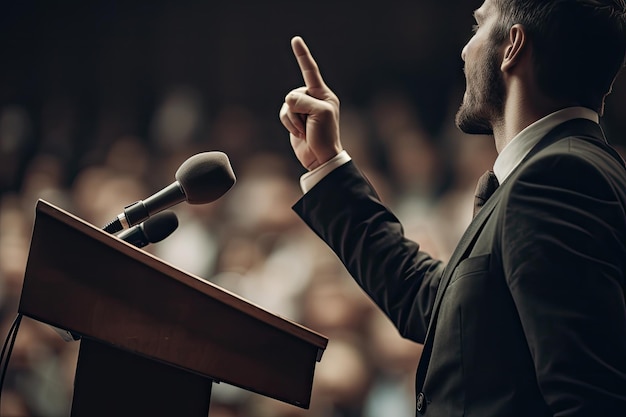 写真 ビジネス イベントの会議場で講演を行うパブリック スピーカー ジェネレーティブ ai