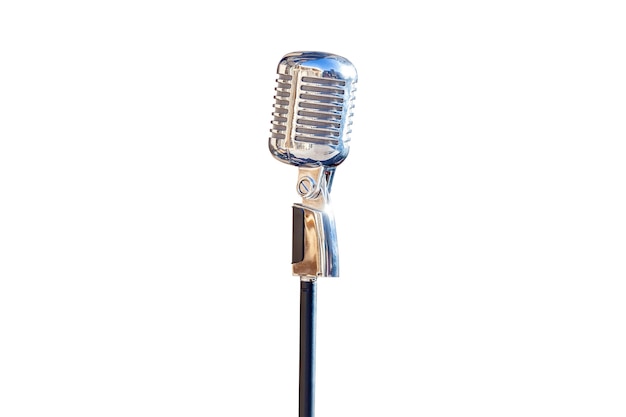 Public speaking Talking to audience Master class Vintage silver microphone isolated