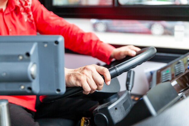 Public transit bus driver at work