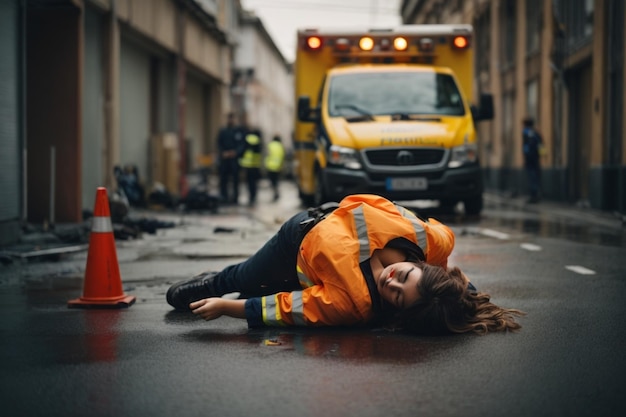 Photo public worker hurt at work waiting emergency doctor and medical care