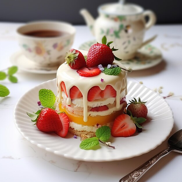 Pudding dessert of sponge cake and vanilla custard