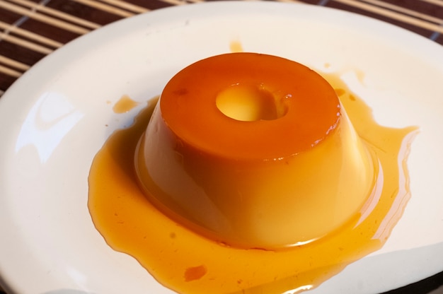 Pudding with caramel sauce