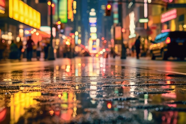 Puddle of rain water after a heavy torrential rain in the concrete city with rainsoaked street