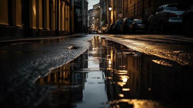 Photo a puddle of water on a city street