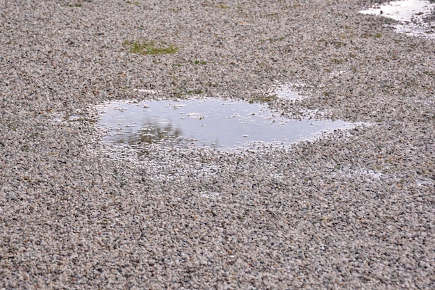 Puddle of water and raindrops