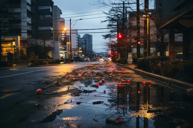 a puddle of water on the road