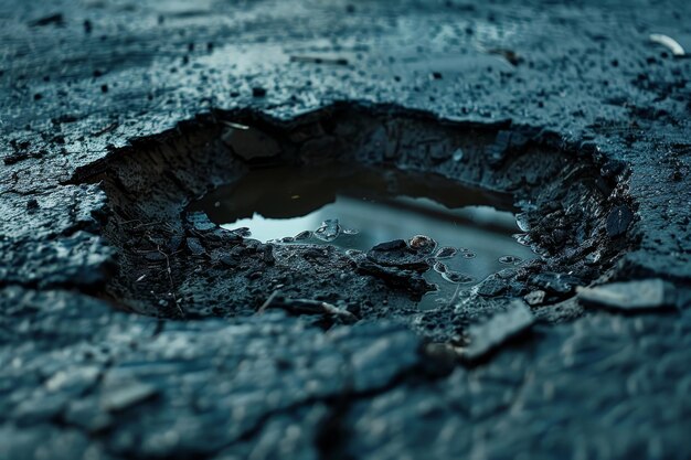 a puddle of water sits in a hole in the ground