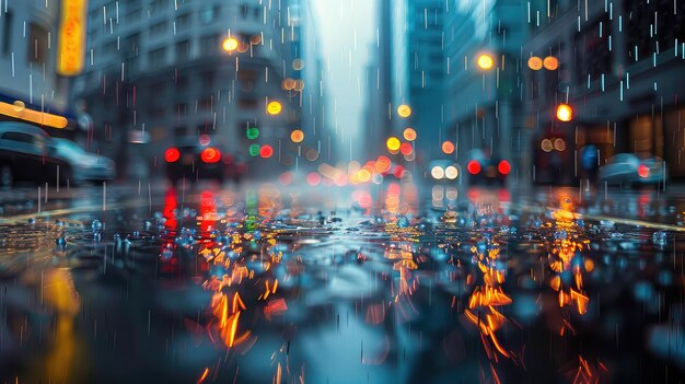 Photo puddles rain city road