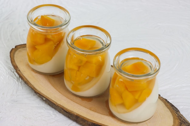 Puding buah Fruit pudding on a glass with a soft sweet and refreshing taste