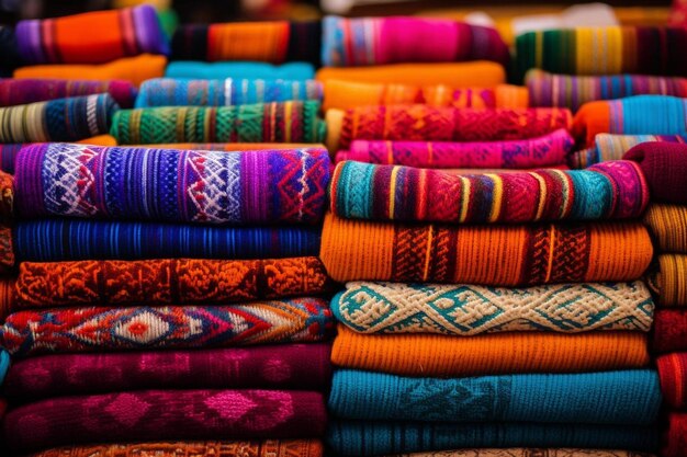 Photo pueblas colorful textiles