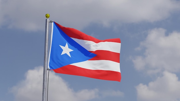 puerto rico Vlag zwaaiend op een vlaggenpaal achtergrond hemel met wolken
