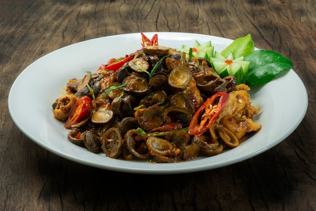 Puff Ball Mushrooms Stir fried with Chili Paste Red Curry Spicy Dish  