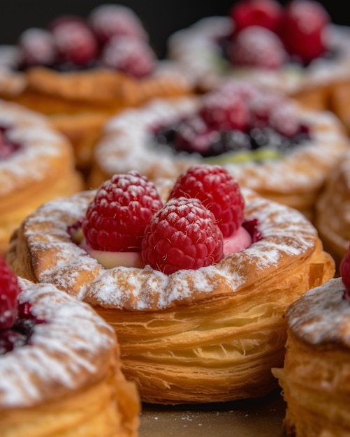 Puff pastry pies with with honey berries and nuts Generative AI