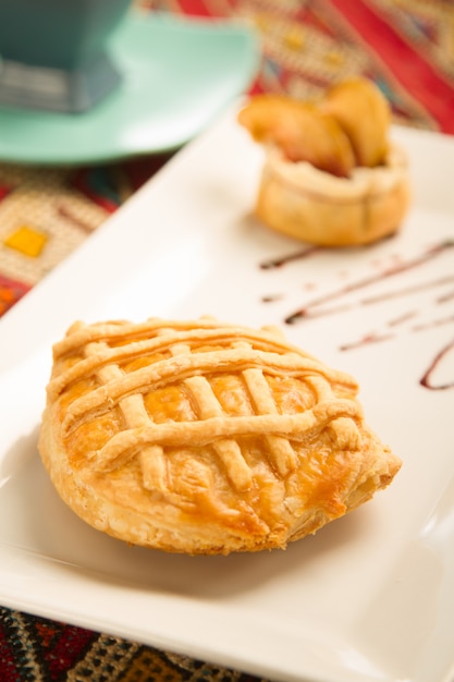 Puff pastry on a plate close up