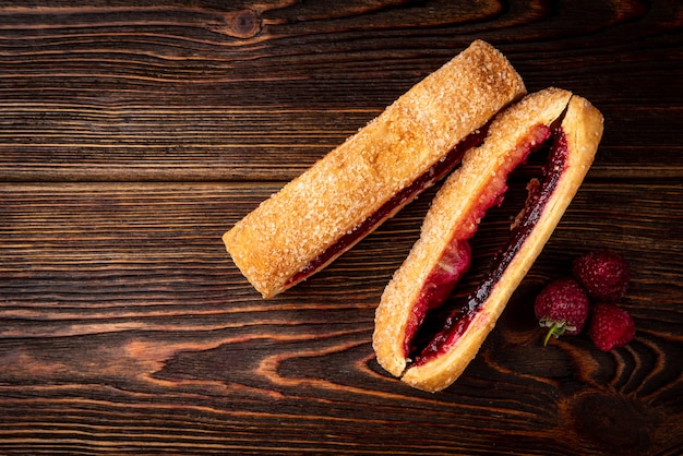 Puff pastry with cherry or raspberry jam