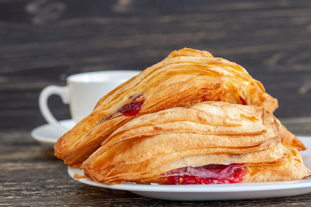 Puff pastry with strawberry red filling