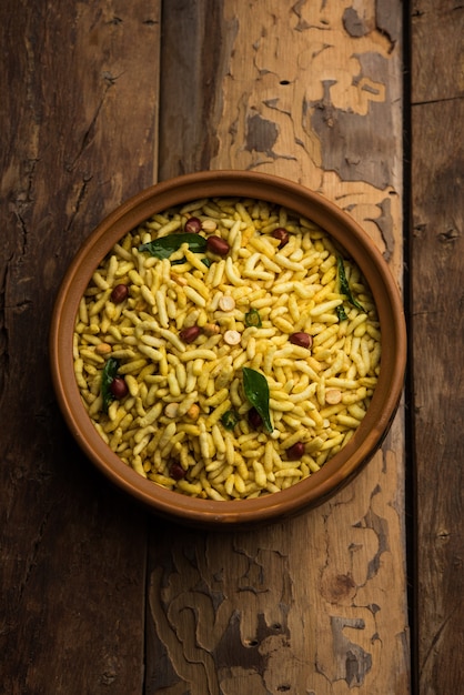 Puffed rice chivda is a savory and spicy bhel item made using murmura or murpure, indian food