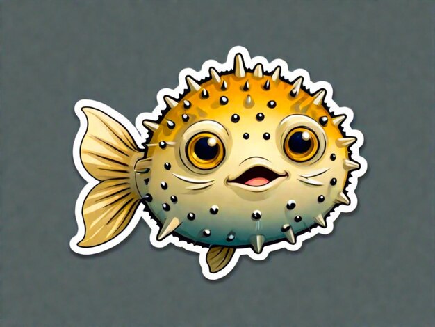 Photo puffer fish sea animal cartoon sticker