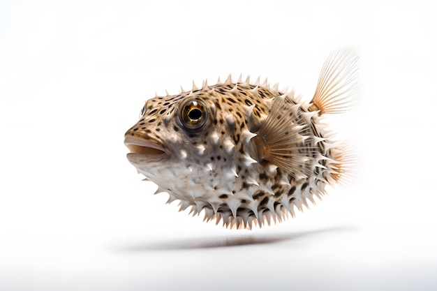 Foto un pesce palla con uno sfondo bianco