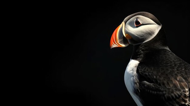 Puffin in the solid black background