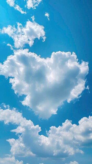 Puffy clouds form a heart shape on the blue sky summer day beautiful landscape