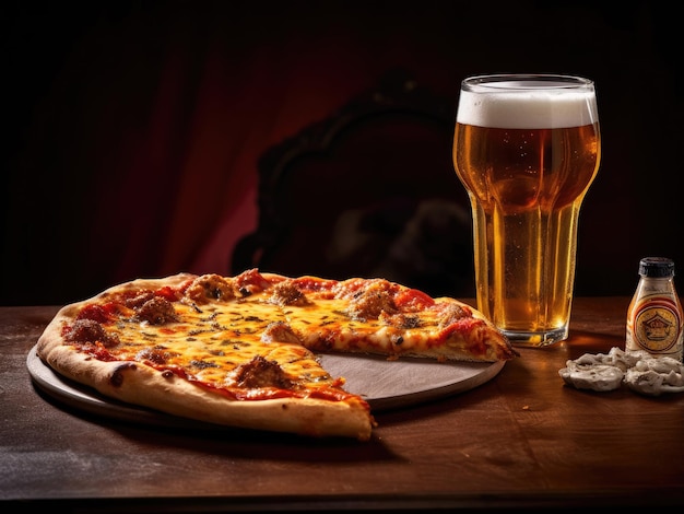 Puffy pizza and a glass of cold beer