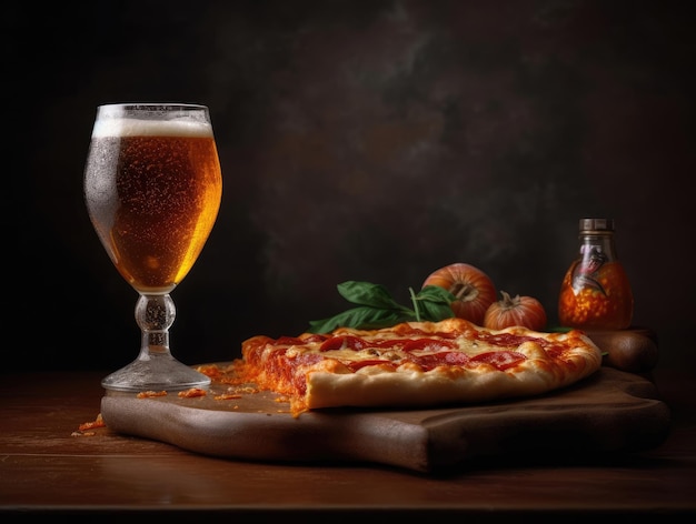 Puffy pizza and a glass of cold beer