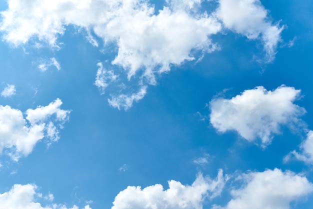 Puffy white clouds in blue sky.