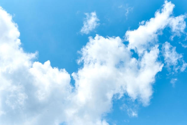 Puffy white clouds in blue sky.