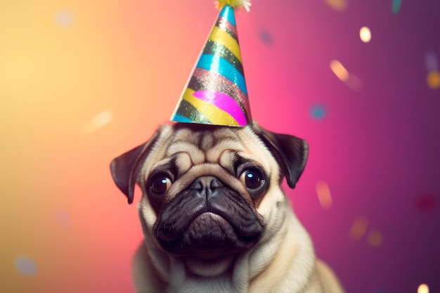 Pug birthday cap Cute white gift Generate Ai