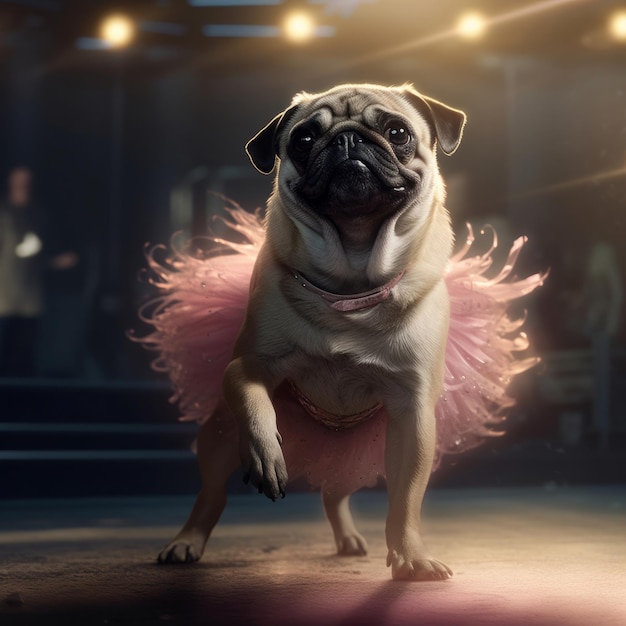 Pug Dod in een lichtroze balletrok danst als een ballerina Illustratie AI GenerativexD