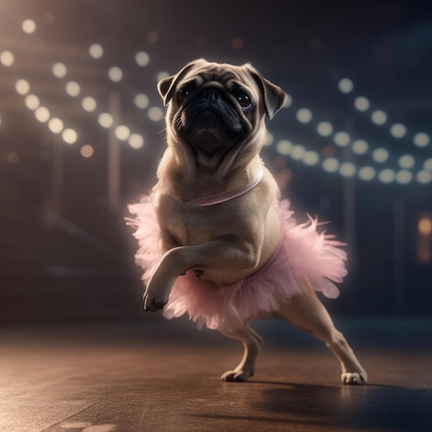 Pug Dod in een lichtroze balletrok danst als een ballerina Illustratie AI GenerativexD